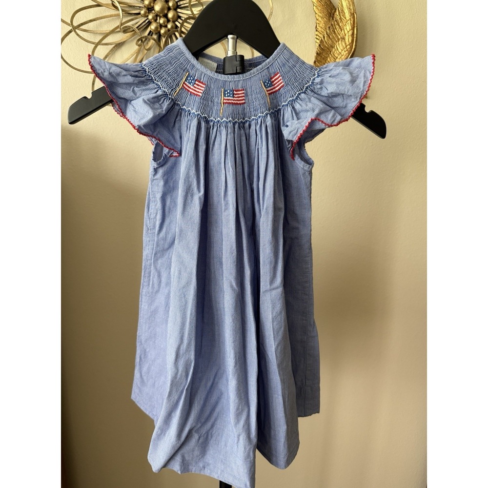 Edgehill Collection Smocked Dress 3T Patriotic Flag  Gingham Girls 4th of July